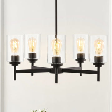 Orpheus 24" Farmhouse Industrial Iron Cylinder LED Chandelier - JONATHAN Y